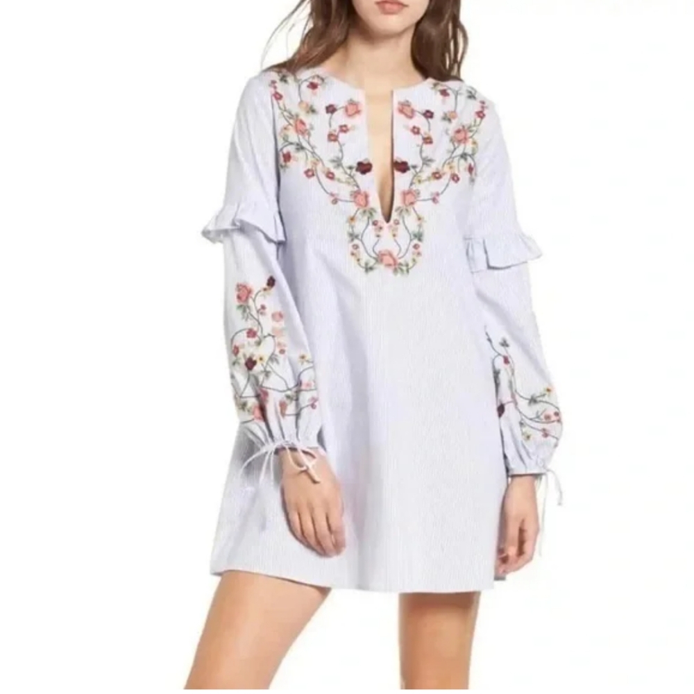 COPY - Socialite floral embroidered, striped, boho cottage core dress small NWT